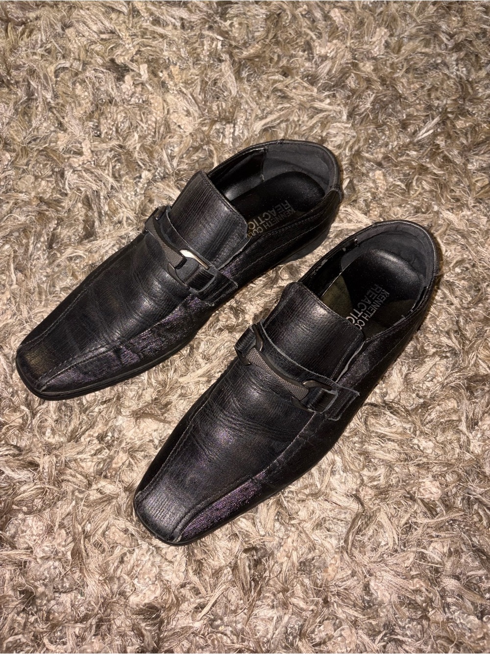 Kenneth Cole Black Leather Slip-On Buckle Loafers